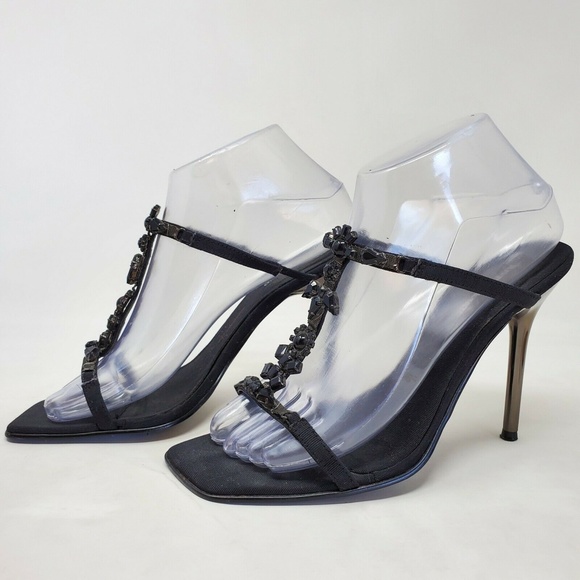 River Island Black Strappy Open Toe Rhinestone 7 - Picture 2 of 11